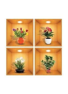 Mishrit Mishrit 4 Pack 3D Green Plants Wall Stickers | Botanical Decals for Bedroom Living Room Kitchen Decals  - Image 1