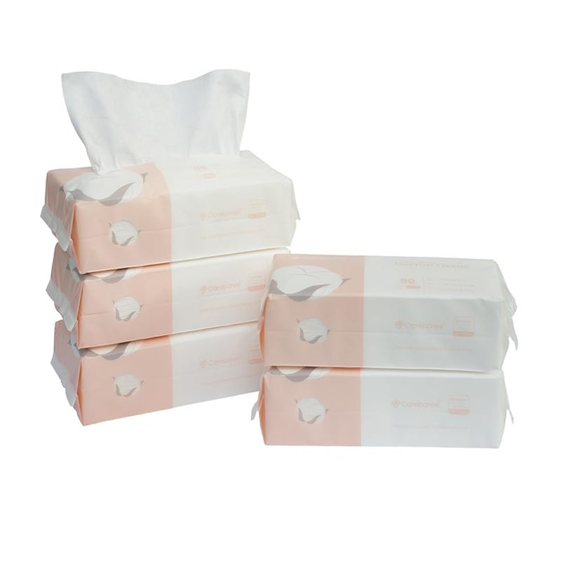 Careboree Extra Thick Dry Wipe, Disposable Face Drying Towel 100% Cotton, Lint-Free Cotton Tissues (5 Pack) - Image 1