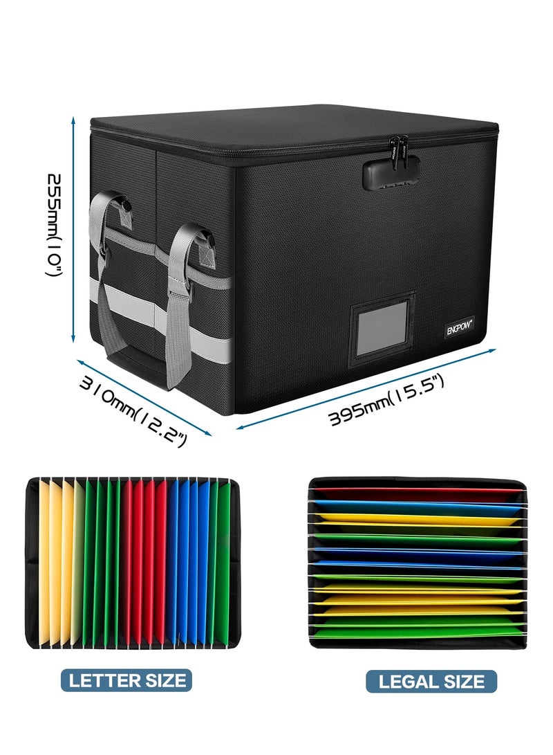 SYOSI File Box Fireproof Document Box with Lock, File Storage Organizer Box with Mesh Pockets & Handle, Collapsible Portable File Box Home Office File Cabinet for Letter/Legal Folder (Black)  - Image 4