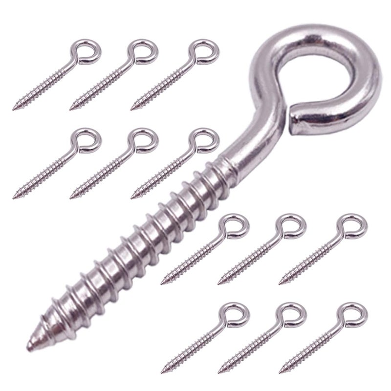 ZUSFUL 12-Pack 304 Stainless Steel Screw Eyes, Heavy Duty Screw in Eye Hooks Ring for Yoga, Swing Chair, Indoor & Outdoor, Self Tapping, 3.2" - Image 1