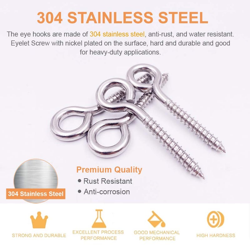 ZUSFUL 12-Pack 304 Stainless Steel Screw Eyes, Heavy Duty Screw in Eye Hooks Ring for Yoga, Swing Chair, Indoor & Outdoor, Self Tapping, 3.2" - Image 3