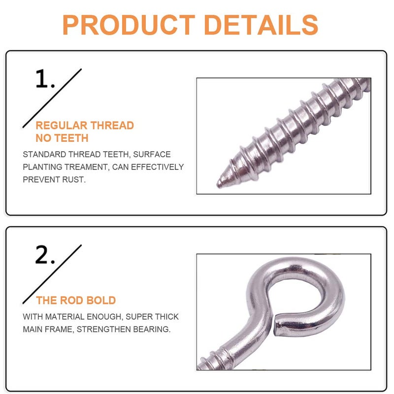 ZUSFUL 12-Pack 304 Stainless Steel Screw Eyes, Heavy Duty Screw in Eye Hooks Ring for Yoga, Swing Chair, Indoor & Outdoor, Self Tapping, 3.2" - Image 4