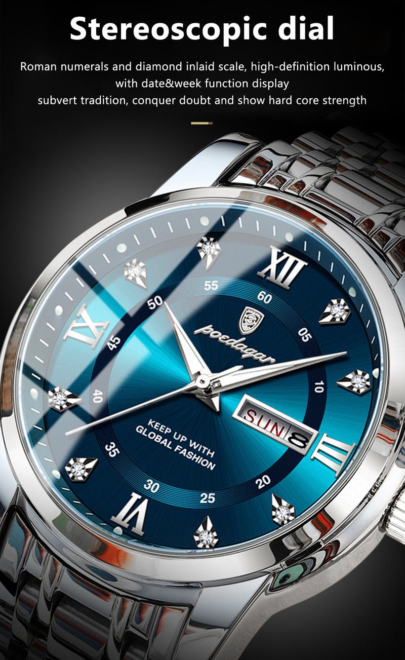 پوداجار ساعة رجالية مضيئة مقاومة للماء بهيكل كوارتز 41 ملم - Image 4