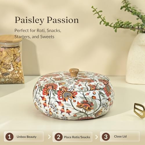 Brick Brown Premium Handcrafted Solid Wood Marigold Roti Casserole For Kitchen | Round Hot Pot, Roti Dabba With Lid | Casserole For Dining, 1640Ml(8.8X8.8X4.3Inch) - Image 2