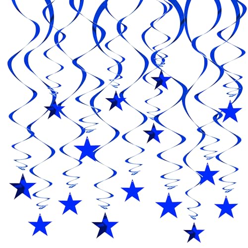 BEISHIDA Blue Star Hanging Swirl DecorationsHanging Gold Party Supplies for Graduation Wedding Baby Shower DecorationsPack of 15
