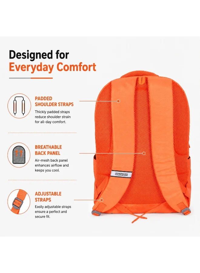American Tourister Orange bounce backpack 27l capacity, polyester, orange|15.6" laptop compartment|front pocket compartment|adjustable padded straps|humidity resistance|bottle holder|ergo back & shoulder - 1 year international warranty  | Best Price UAE