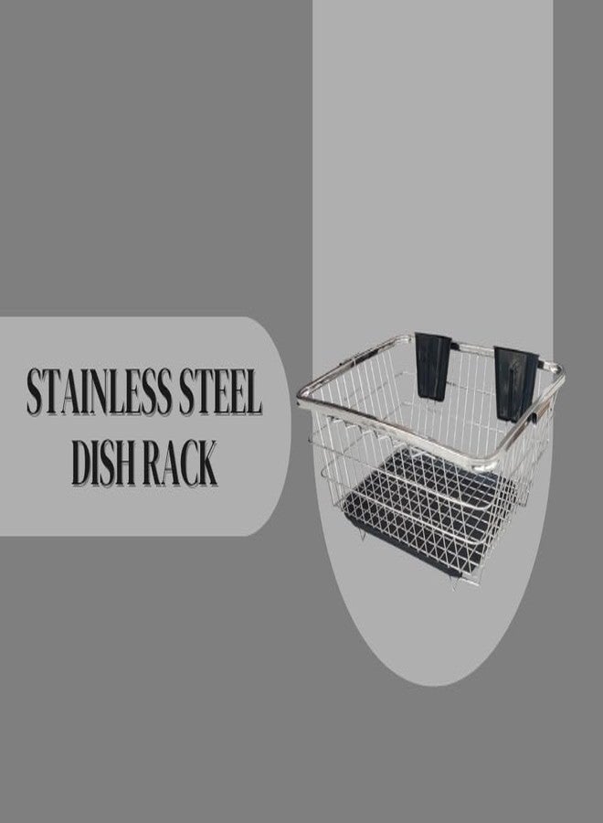 Birdwing Dish Drainer Steel (64x49x23) Steel Drainer Tray Basket Stainless Steel Dish Drainer Basket with Drain Tray and Cutlery StandKitchen Organizer Stainless Steel Drying Rack -Vessel - Image 3