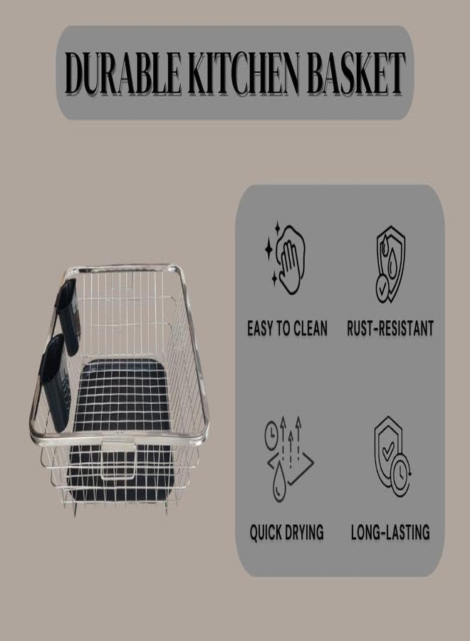 Birdwing Dish Drainer Steel (64x49x23) Steel Drainer Tray Basket Stainless Steel Dish Drainer Basket with Drain Tray and Cutlery StandKitchen Organizer Stainless Steel Drying Rack -Vessel - Image 4