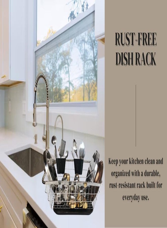 Birdwing Dish Drainer Steel (64x49x23) Steel Drainer Tray Basket Stainless Steel Dish Drainer Basket with Drain Tray and Cutlery StandKitchen Organizer Stainless Steel Drying Rack -Vessel - Image 2