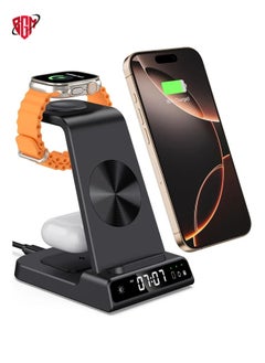 Wireless Charger for iPhone, 3 in 1 Wireless Charging Station with Clock compatible with iPhone 15/14/13/12/Pro/Pro Max, Wireless Charging Station for iwatch 8/7/6/5/4/3 and Ear Pods Pro/3/2
