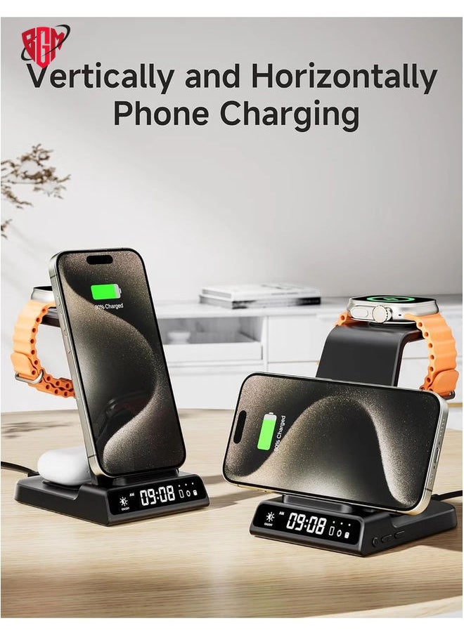 BGM - Wireless Charger for iPhone, 3 in 1 Wireless Charging Station with Clock compatible with iPhone 15/14/13/12/Pro/Pro Max, Wireless Charging Station for iwatch 8/7/6/5/4/3 and Ear Pods Pro/3/2 - Image 1