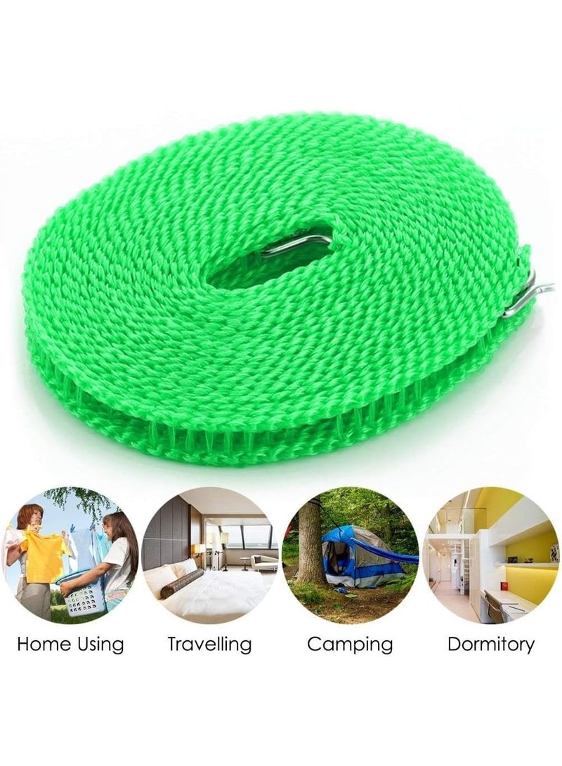 Hedge Portable Windproof Clothesline with 12 Clips 5m Non-Slip Travel Laundry Drying Line, Adjustable Nylon Rope for Outdoor Camping Cruise Indoor Hotel and Backyard Green - Image 3