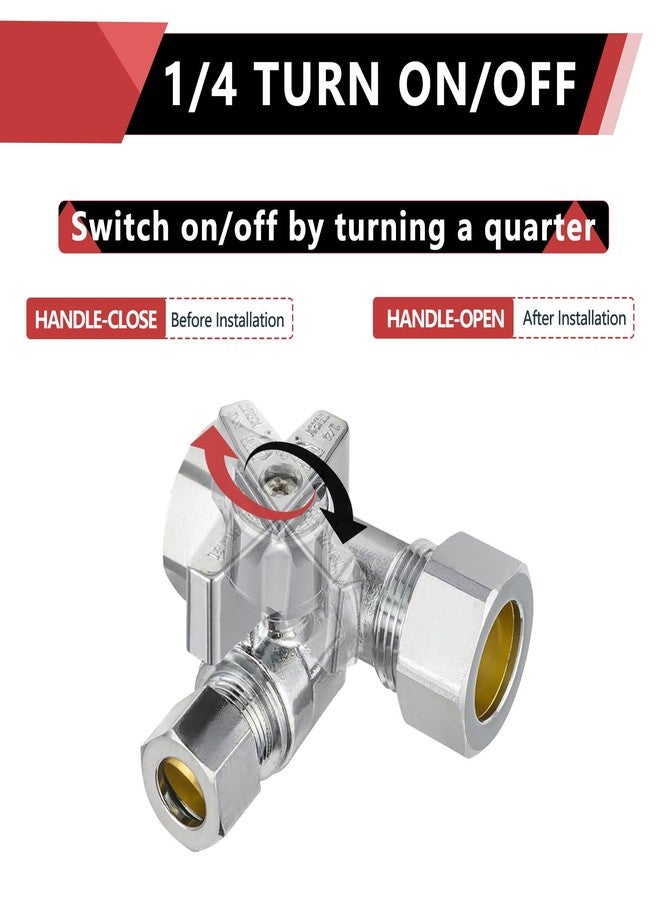 EFIELD 1/4-Turn Stop Tee Compression Stop Valve, 1/2" NOM (5/8" OD) x 1/2" NOM (5/8" OD) x 3/8 inch, Chrome Plated Brass, UPC Certified,(VALVE247) - Image 3