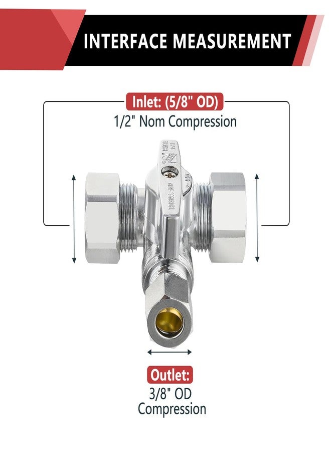 EFIELD 1/4-Turn Stop Tee Compression Stop Valve, 1/2" NOM (5/8" OD) x 1/2" NOM (5/8" OD) x 3/8 inch, Chrome Plated Brass, UPC Certified,(VALVE247) - Image 2