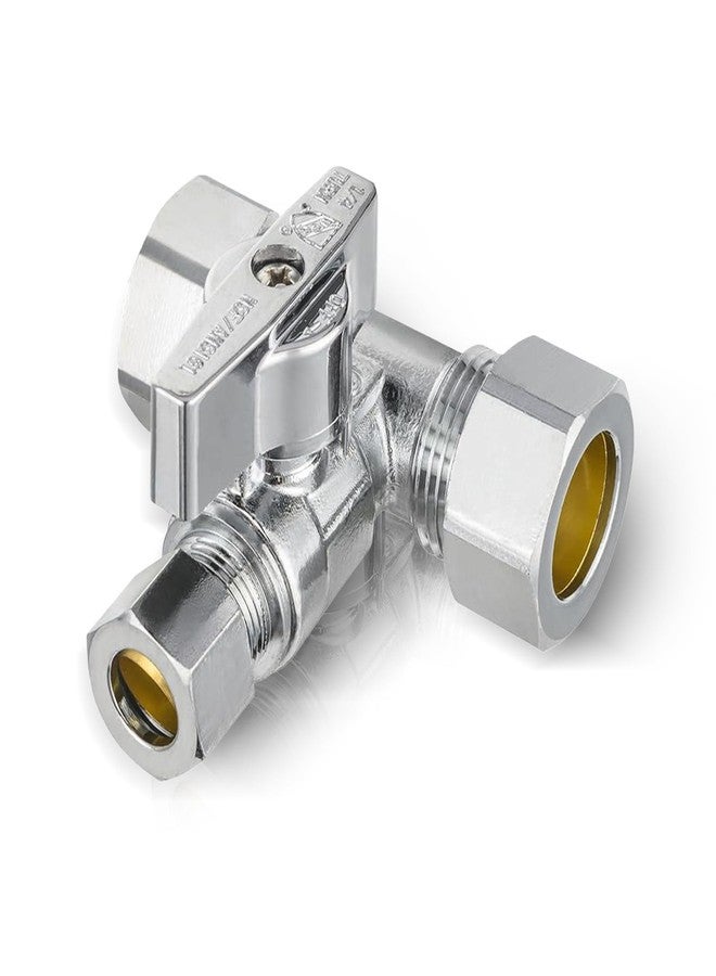 EFIELD 1/4-Turn Stop Tee Compression Stop Valve, 1/2" NOM (5/8" OD) x 1/2" NOM (5/8" OD) x 3/8 inch, Chrome Plated Brass, UPC Certified,(VALVE247) - Image 1