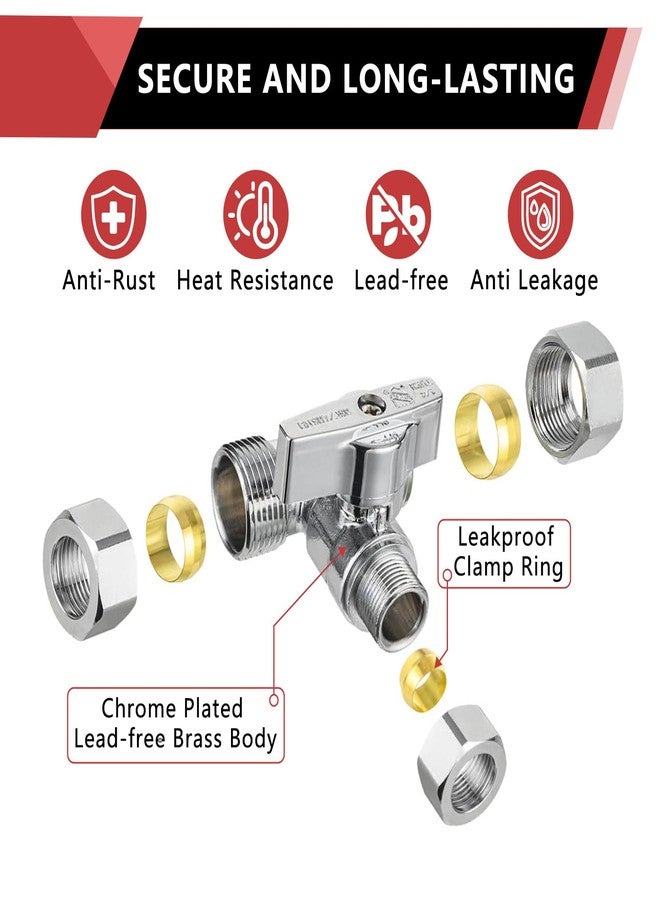 EFIELD 1/4-Turn Stop Tee Compression Stop Valve, 1/2" NOM (5/8" OD) x 1/2" NOM (5/8" OD) x 3/8 inch, Chrome Plated Brass, UPC Certified,(VALVE247) - Image 5