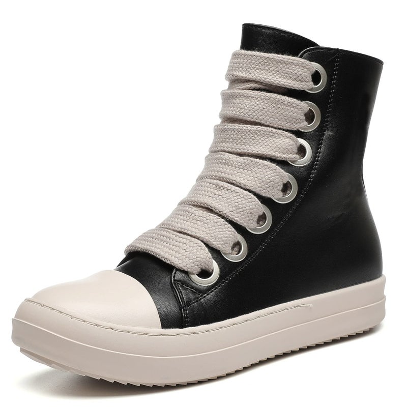 MOFEEDOUKA Womens High Top Sneakers Thick Shoe Laces PU Leather Comfort Platform Walking Shoes with Zipper - Image 1