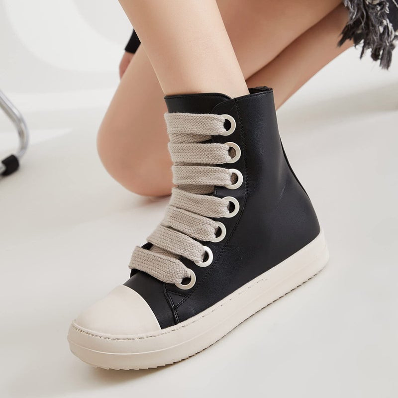 MOFEEDOUKA Womens High Top Sneakers Thick Shoe Laces PU Leather Comfort Platform Walking Shoes with Zipper - Image 2