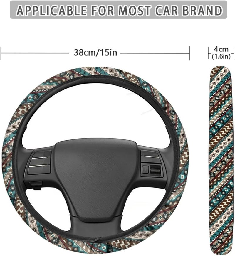 Car Steering Wheel Cover for Women and Men,Non-Slip Breathable Steering Wheel,Universal 14.5"-15" Fit for Cars and SUVs Purple Steering Wheel Cover(Blue Tribal with Horses) - Image 5