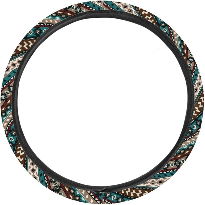 Car Steering Wheel Cover for Women and Men,Non-Slip Breathable Steering Wheel,Universal 14.5"-15" Fit for Cars and SUVs Purple Steering Wheel Cover(Blue Tribal with Horses) - Image 2