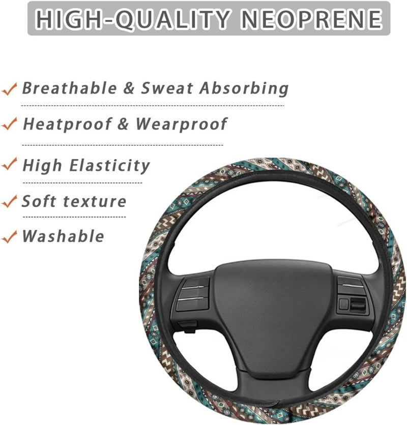 Car Steering Wheel Cover for Women and Men,Non-Slip Breathable Steering Wheel,Universal 14.5"-15" Fit for Cars and SUVs Purple Steering Wheel Cover(Blue Tribal with Horses) - Image 4