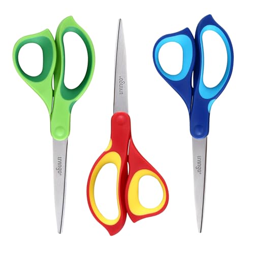 LIVINGO Left Handed Scissors All Purpose - 3 Pack 8.5 Inches Stainless Steel Sharp Adult Scissors for School Office Home Crafting Sewing Cutting Fabric Paper - Image 1