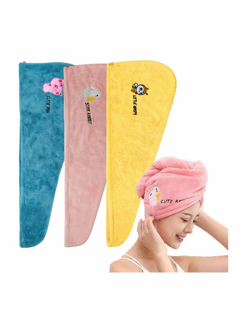Hair Drying Towel Microfiber Wrap with ons Super Absorbent Twist Turban Shower Gift for Kids and Women (3pcs-Single Layer) - Image 1