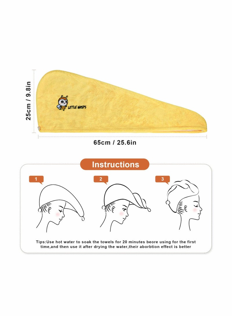 Hair Drying Towel Microfiber Wrap with ons Super Absorbent Twist Turban Shower Gift for Kids and Women (3pcs-Single Layer) - Image 2