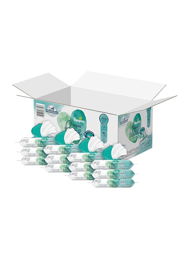 بامبرز مناديل مبللة للأطفال الحساسة من أكوا بيور، 99% ماء، لا تسبب الحساسية، غير معطرة، 12 عبوة قابلة للطي، 672 قطعة - Image 1
