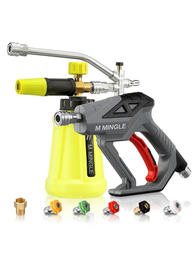 M MINGLE High Pressure Washer Gun with Foam Cannon, Foam Cannon Dual Connector Accessory, Car Wash Foam Gun Kit 1/4 Inch Quick Connector, 5 Pressure Washer Nozzle Tips - Image 1
