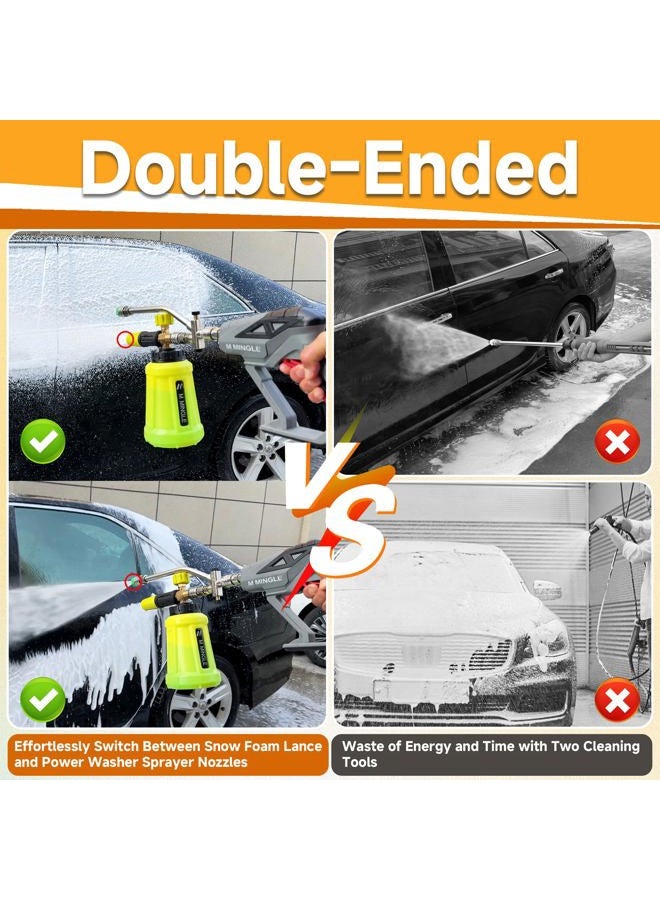 M MINGLE High Pressure Washer Gun with Foam Cannon, Foam Cannon Dual Connector Accessory, Car Wash Foam Gun Kit 1/4 Inch Quick Connector, 5 Pressure Washer Nozzle Tips - Image 4