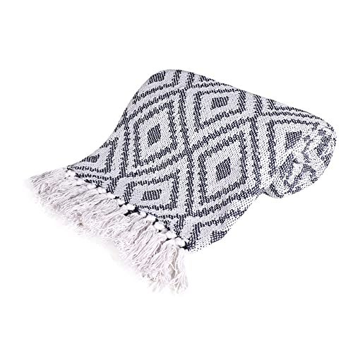 SASHAA WORLD Woven Diamond Pattern Throw Blanket | Throw for Living Room, Sofa and Bed Room | Navy & Grey Throw Blanket | 125x150 cm, Pack of 1 - Image 4