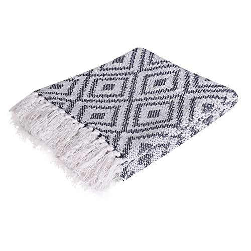 SASHAA WORLD Woven Diamond Pattern Throw Blanket | Throw for Living Room, Sofa and Bed Room | Navy & Grey Throw Blanket | 125x150 cm, Pack of 1 - Image 3