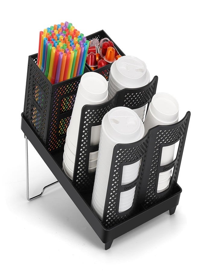 Honlibey 6-Compartment Cup and Lid Holder, Plastic Coffee Cup Holder with Straws Holder, 10-22oz Disposable Paper Cups Organizer for Countertop, Station, Bar,Office, Restaurant, Breakroom - Image 1
