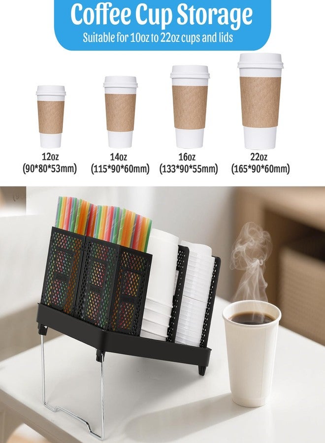 Honlibey 6-Compartment Cup and Lid Holder, Plastic Coffee Cup Holder with Straws Holder, 10-22oz Disposable Paper Cups Organizer for Countertop, Station, Bar,Office, Restaurant, Breakroom - Image 4