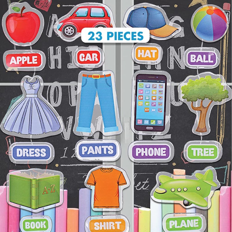 Kids and Toddlers First Words Gel Clings  Reusable Window Clings Stick to Most Surfaces  Gel Decals of Childrens First Words and Spelling