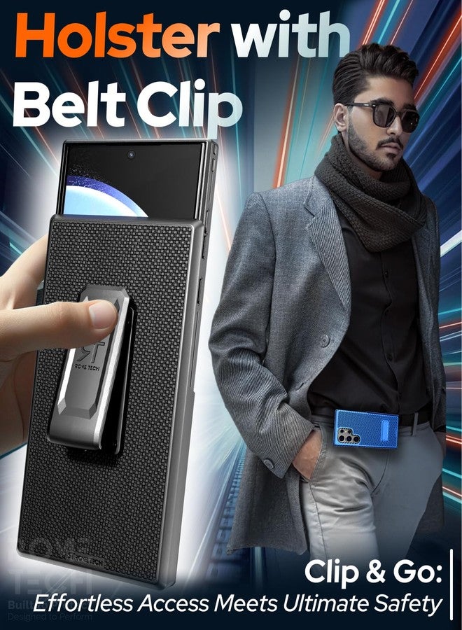 ROME TECH Designed for Samsung Galaxy S24 Ultra Case with Belt Clip Holster - Compatible with MagSafe Magnetic Heavy Duty Phone Cover with Kickstand - Black - Image 4