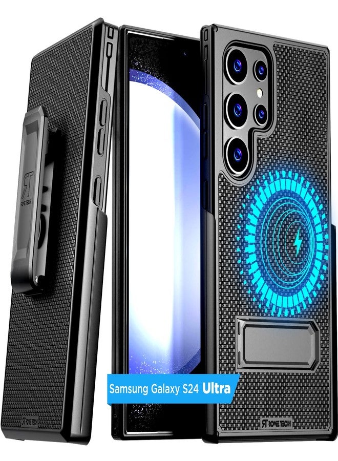 ROME TECH Designed for Samsung Galaxy S24 Ultra Case with Belt Clip Holster - Compatible with MagSafe Magnetic Heavy Duty Phone Cover with Kickstand - Black - Image 1