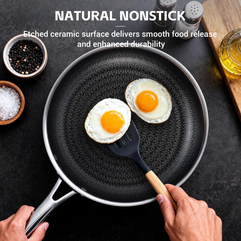 Ammeloo Hybrid Tri-Ply Stainless Steel Frying Pan Set, 8"/9.5"/11" Cooking Pans, Non Stick Frying Pans and Skillets, Chef Pan, Non Toxic, Dishwasher Safe, Induction Compatible, Black Interior - Image 3