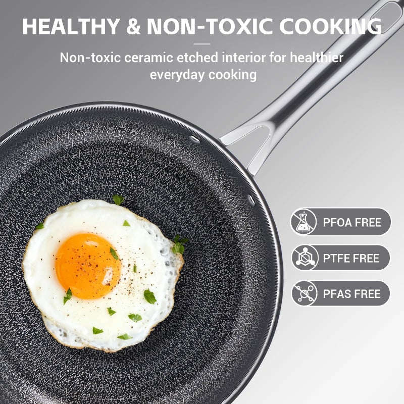 Ammeloo Hybrid Tri-Ply Stainless Steel Frying Pan Set, 8"/9.5"/11" Cooking Pans, Non Stick Frying Pans and Skillets, Chef Pan, Non Toxic, Dishwasher Safe, Induction Compatible, Black Interior - Image 2