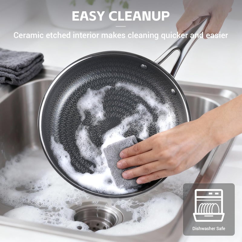 Ammeloo Hybrid Tri-Ply Stainless Steel Frying Pan Set, 8"/9.5"/11" Cooking Pans, Non Stick Frying Pans and Skillets, Chef Pan, Non Toxic, Dishwasher Safe, Induction Compatible, Black Interior - Image 4