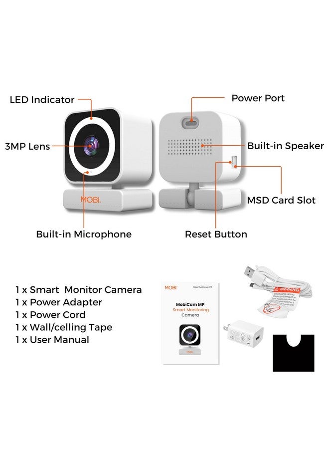 MobiCam Baby & Home Monitor Camera, MobiCam MP Pet Camera, AI Motion Detection, 3 Megapixel, 2-Way Audio, Night Vision, Dual-Band Wi-Fi (2.4/5GHz), BLE Connectivity, Fast 30-Second Setup - Image 2