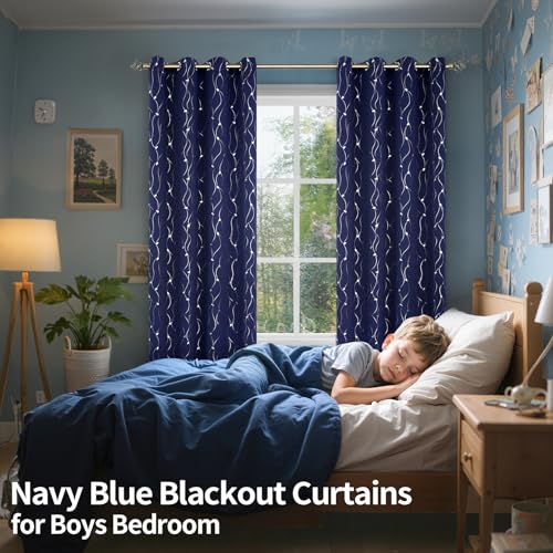 BGment Navy Blue Blackout Curtains for Boy Bedroom, Nursery Curtains 84 Inch Length 2 Panels Set Grommet Room Darkening Window Drapes with Printed, 52 Inch Wide Each - Image 2