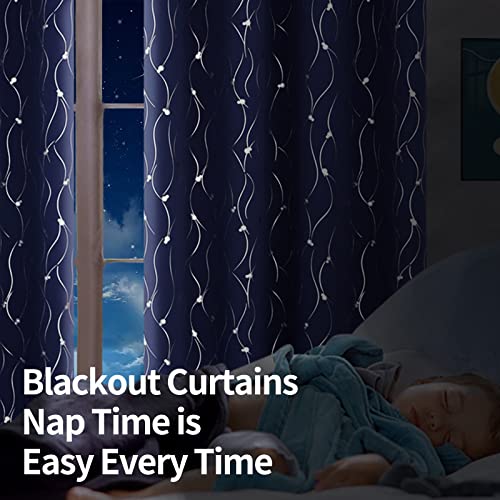 BGment Navy Blue Blackout Curtains for Boy Bedroom, Nursery Curtains 84 Inch Length 2 Panels Set Grommet Room Darkening Window Drapes with Printed, 52 Inch Wide Each - Image 3
