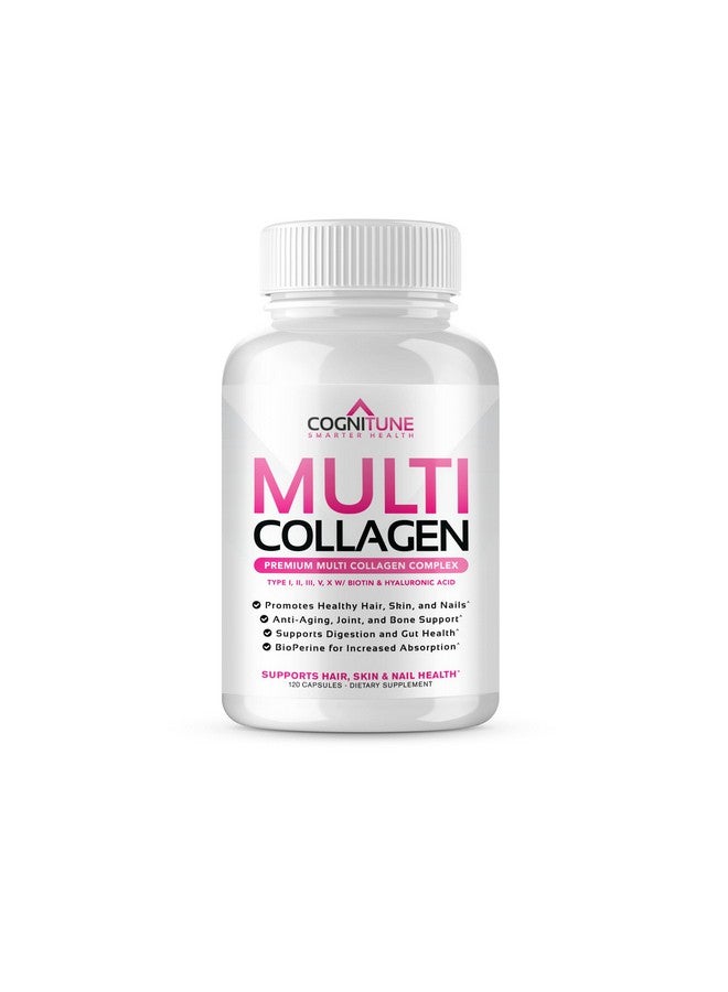Multi Collagen Pills With Hyaluronic Acid And Vitamin C Biotin Type I Ii Iii V X Hydrolyzed Collagen Protein; Healthy Hair Skin Nails Joints 120 Collagen Peptides Capsules For Women & Men