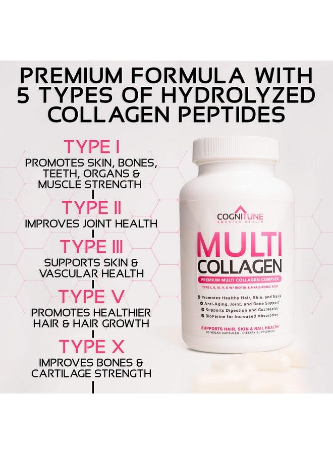 Multi Collagen Pills With Hyaluronic Acid And Vitamin C Biotin Type I Ii Iii V X Hydrolyzed Collagen Protein; Healthy Hair Skin Nails Joints 120 Collagen Peptides Capsules For Women & Men
