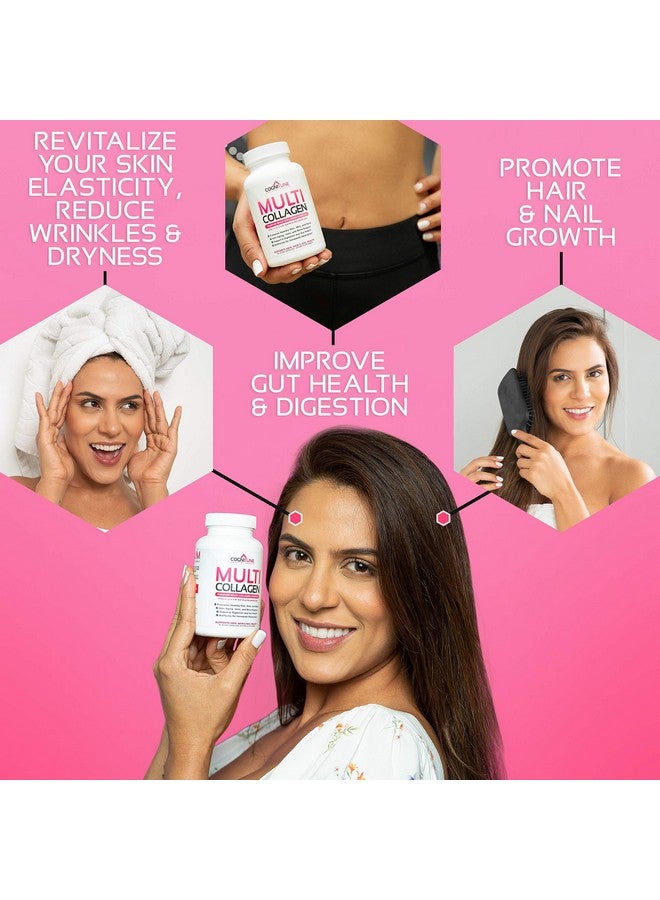 Multi Collagen Pills With Hyaluronic Acid And Vitamin C Biotin Type I Ii Iii V X Hydrolyzed Collagen Protein; Healthy Hair Skin Nails Joints 120 Collagen Peptides Capsules For Women & Men