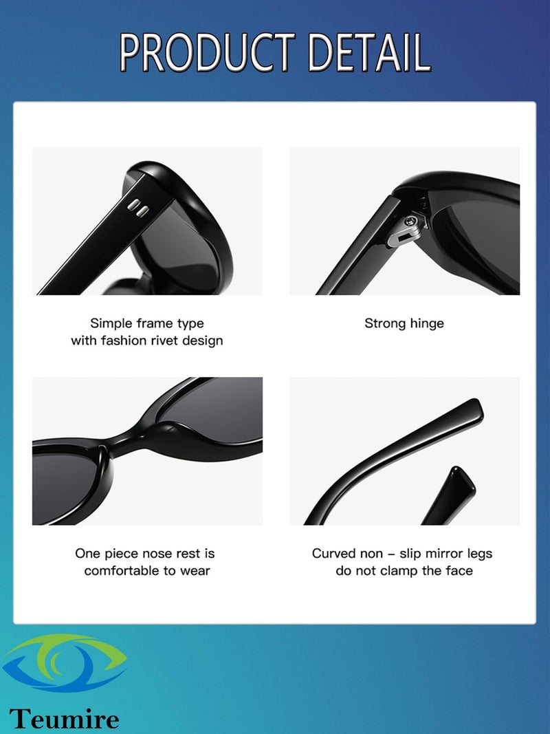 Teumire Retro Oval Sunglasses for Women Men 90s Style Vintage Small Sun Glasses UV400 Protection Shades(Black) - Image 5