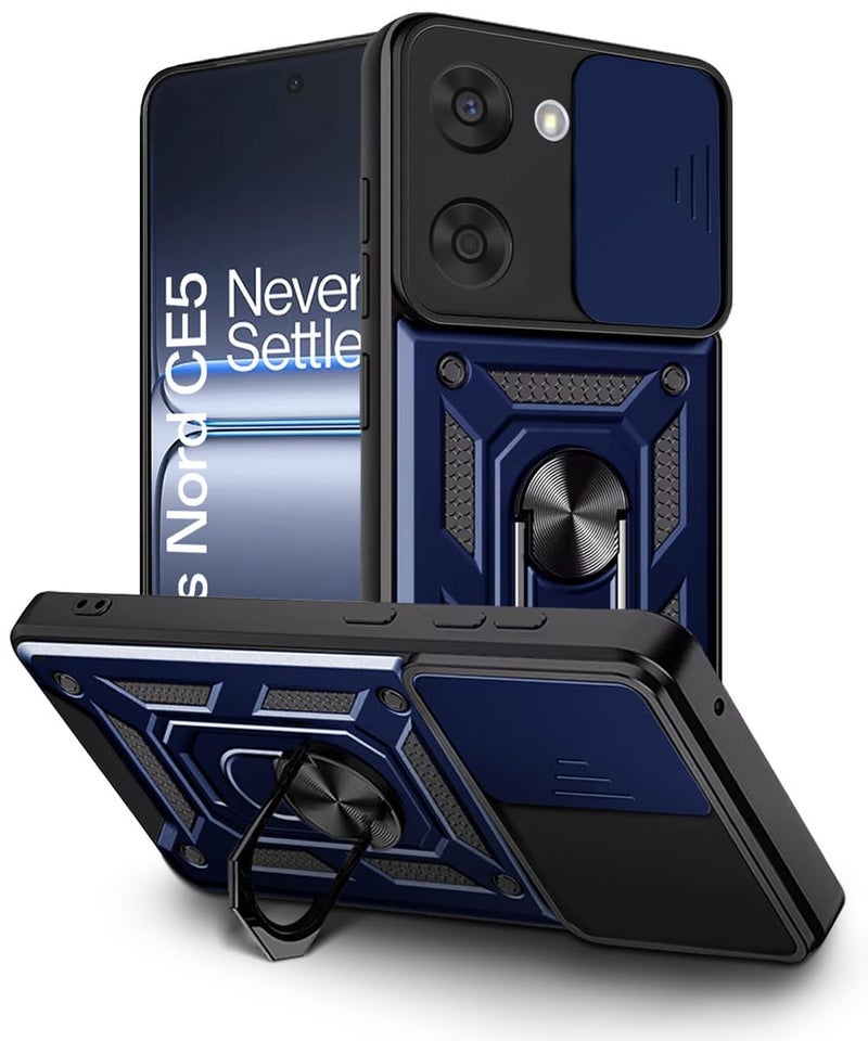 WOW IMAGINE Tough Armor Bumper Mobile Back Case for 1+ OnePlus Nord CE 5 5G | Sliding Camera Shield Cover | Shock Proof 360° Protection | Hybrid PC + TPU | Ring Holder with Kickstand – Blue - Image 3