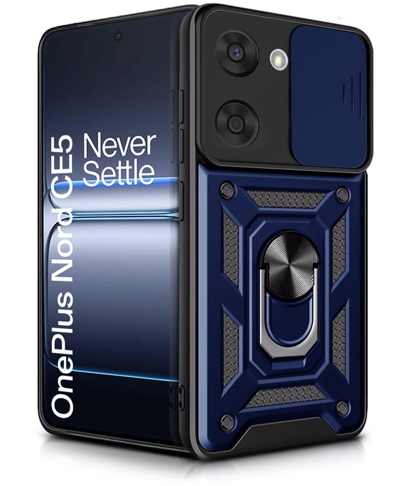 WOW IMAGINE Tough Armor Bumper Mobile Back Case for 1+ OnePlus Nord CE 5 5G | Sliding Camera Shield Cover | Shock Proof 360° Protection | Hybrid PC + TPU | Ring Holder with Kickstand – Blue - Image 1
